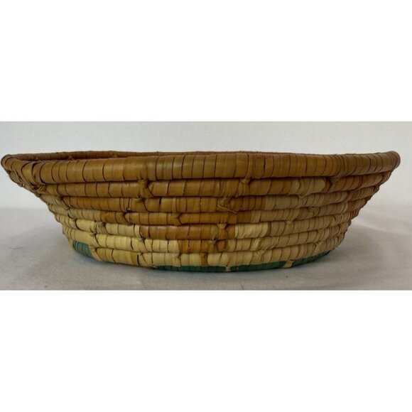 Hand Woven Coiled Basket 9" Round Southwestern Tribal Boho Chic Geometric #5 - Picture 5 of 6